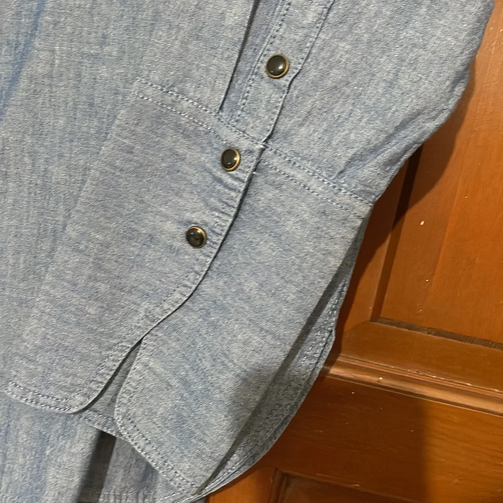 J. Crew Light Blue Pintuck Front Denim-Style Blouse